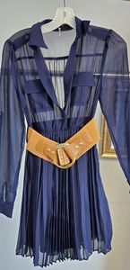 Chiffon long sleeve belted dress